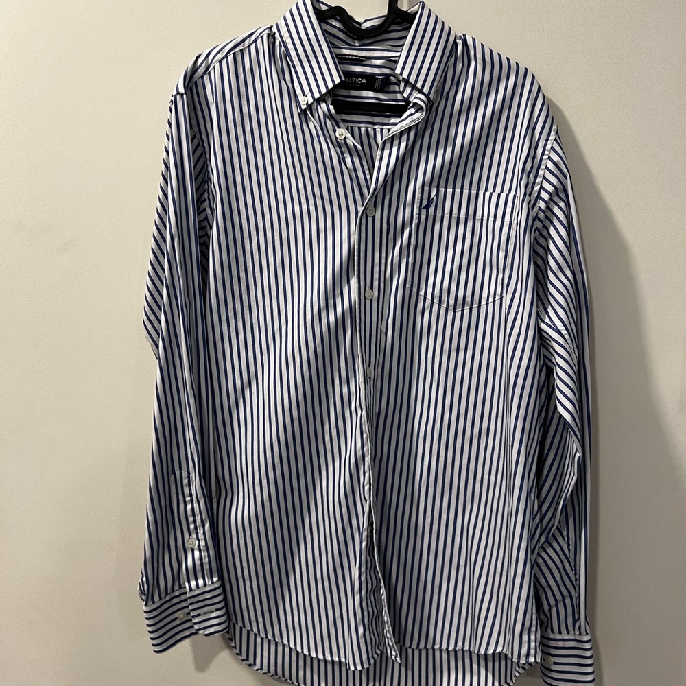 Nautica Men's Navy Striped Button Down Shirt